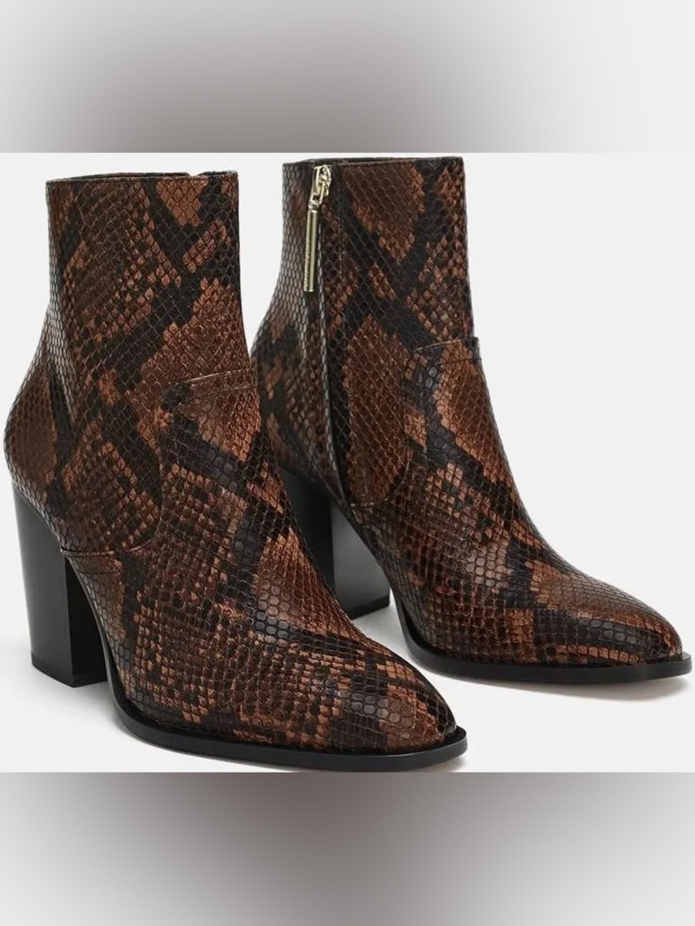 Zara Snakeskin Heeled Booties